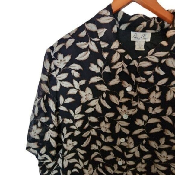 Anne Carson Black 100% Silk Floral Flower‎ Print Women's Plus Size 2X - Picture 6 of 12